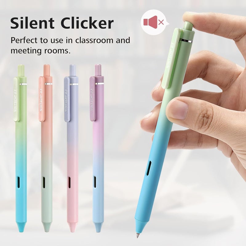 WRITECH Retractable Gel Ink Pens: 8ct Black Ink 0.5mm Fine Point Tip Pen Comfort Grip Smooth Writing with Aesthetic Gradient Color Barrel for Journaling Note Taking Sketching No Bleed & Smear - Image 3